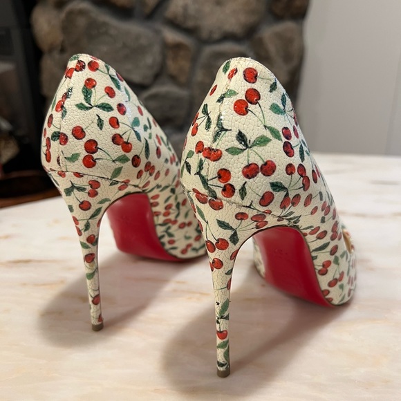 Authentic Christian Louboutin PIGALLE FOLLIES 100 pumps cherry print EU37/US6.5 - Picture 7 of 13